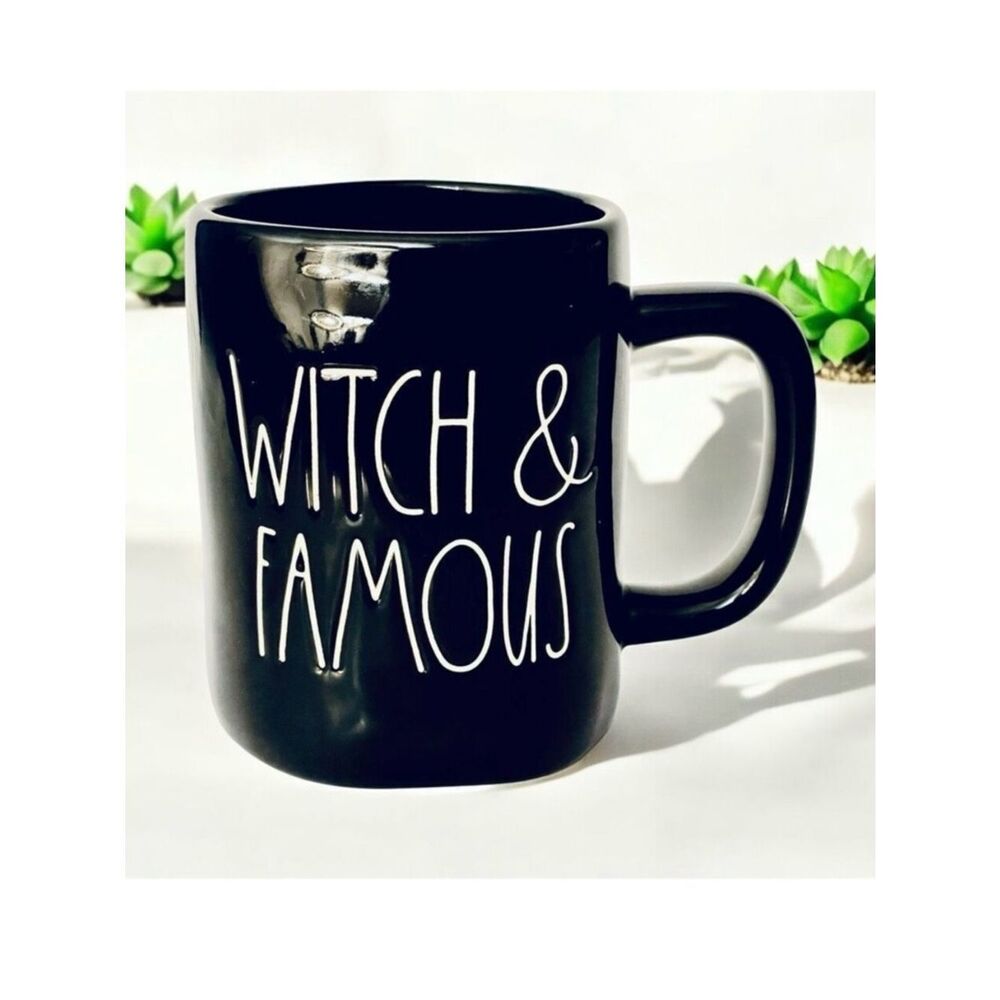 NWT Gorgeous Rae Dunn WITCH & FAMOUS Halloween Black Glossy Ceramic Coffee Mug